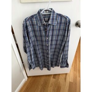 Men's Medium Peter Millar Long Sleeve Blue Plaid Shirt, Crown Crafted Collection